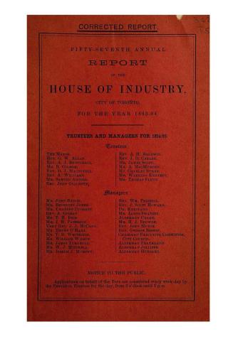 Annual report of the House of Industry, city of Toronto, for the year 1893-94