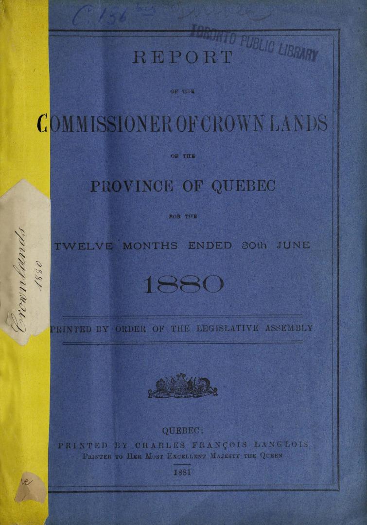 Report of the Commissioner of crown lands