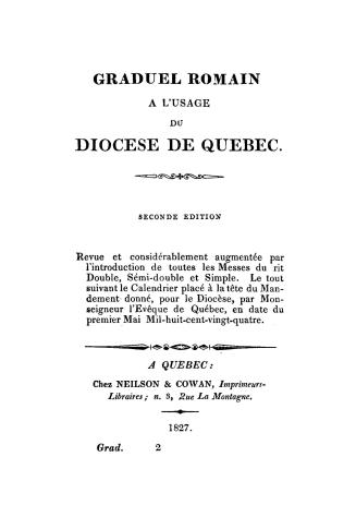 Graduel romain à l'usage du diocèse de Québec