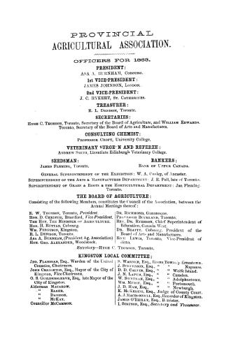 Title page lists names of officers, Board of Agriculture, Kingston local committee