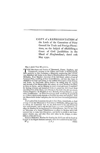 Copy of a representation of the Lords of the Committee of Privy Council for Trade and Foreign Plantations, on the subject of establishing a court of c(...)
