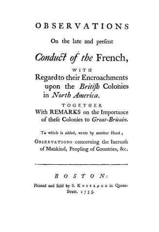 Observations on the late and present conduct of the French,