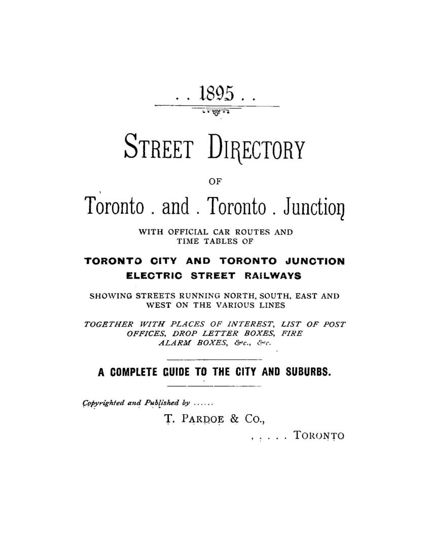 Street directory of Toronto and Toronto Junction