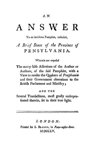 An answer to an invidious pamphlet