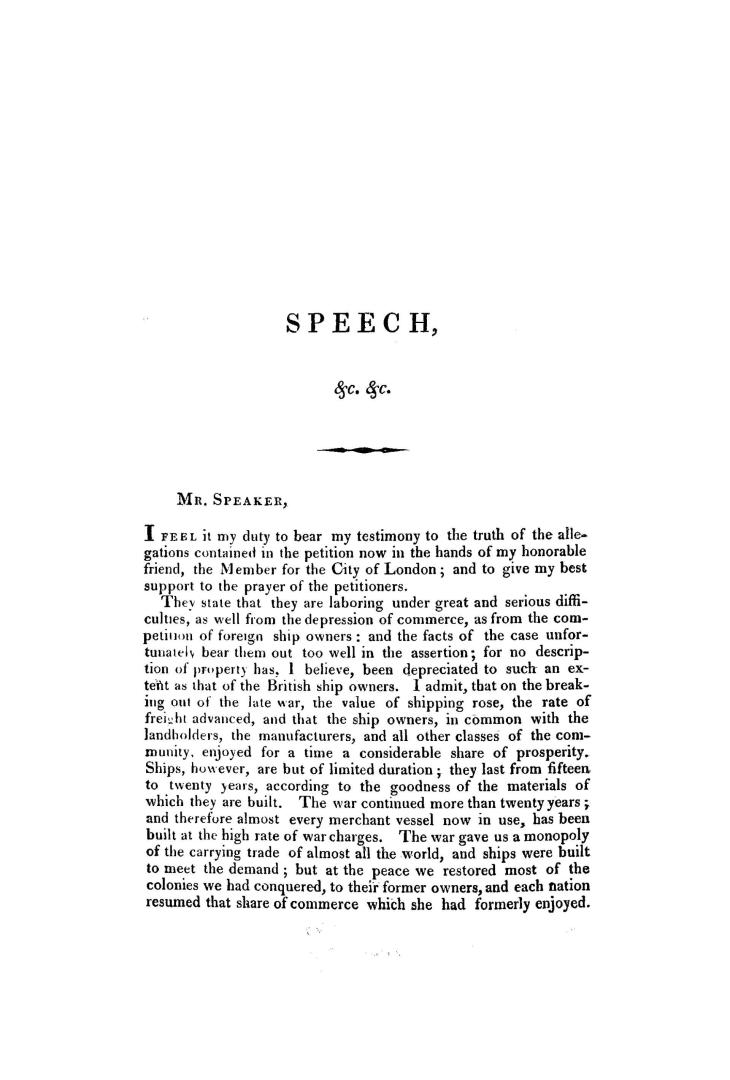 Speech of Joseph Marryat, Esq., in the House of Commons, on Monday, June 5, 1820, : upon the petition of the ship owners of the port of London, agains(...)