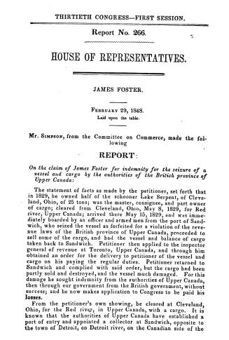 James Foster. : February 29, 1848. Laid upon the table. Mr. Simpson, from the Committee on Commerce, made the following report: on the claim of James (...)