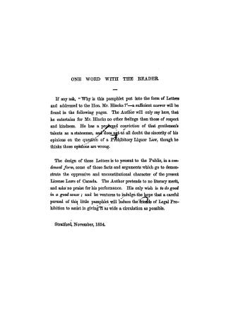 Our ''constitutional rights' vindicated, or, An argument for the legal proscription of the traffic in alcoholic beverages, in six letters to the Hon. Francis Hincks