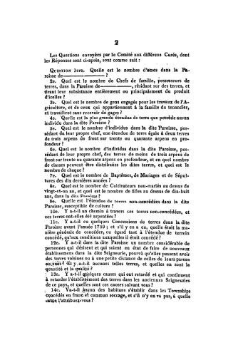 Lettres des curés des paroisses respectives du Bas-Canada dont il est fait mention dans le cinquième Rapport du Comité spécial sur les terres incultes de la couronne