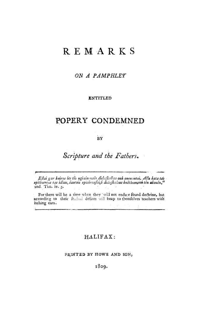 Remarks on a pamphlet entitled Popery condemned by Scripture and the fathers