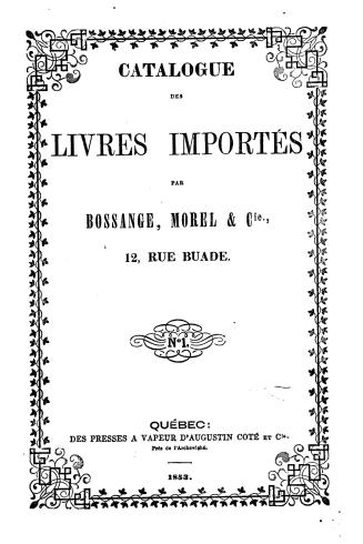 Catalogue des livres importés par Bossange, Morel & Cie