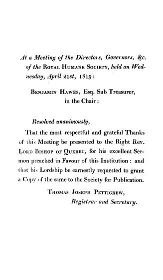 A sermon preached at the anniversary of the Royal Humane Society, in Christ Church, Surrey, on Sunday the 28th of March 1819, by the Right Rev. Jacob Mountain, D.D. Lord Bishop of Quebec