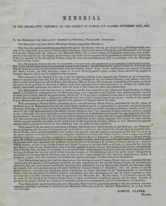 Memorial to the Legislative Assembly, on the subject of school act, passed November sess