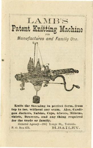 Lamb's patent knitting machine for manufactures and family use