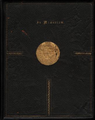 Brown leather book cover with gold-embossed design in the centre, beneath the words In Memoriam ...