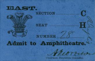 Ticket of admission to witness the arrival of the Prince of Wales in Toronto, 1860