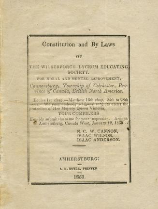 Constitution and by laws of the Wilberforce Lyceum Educating Society for moral and mental improvement