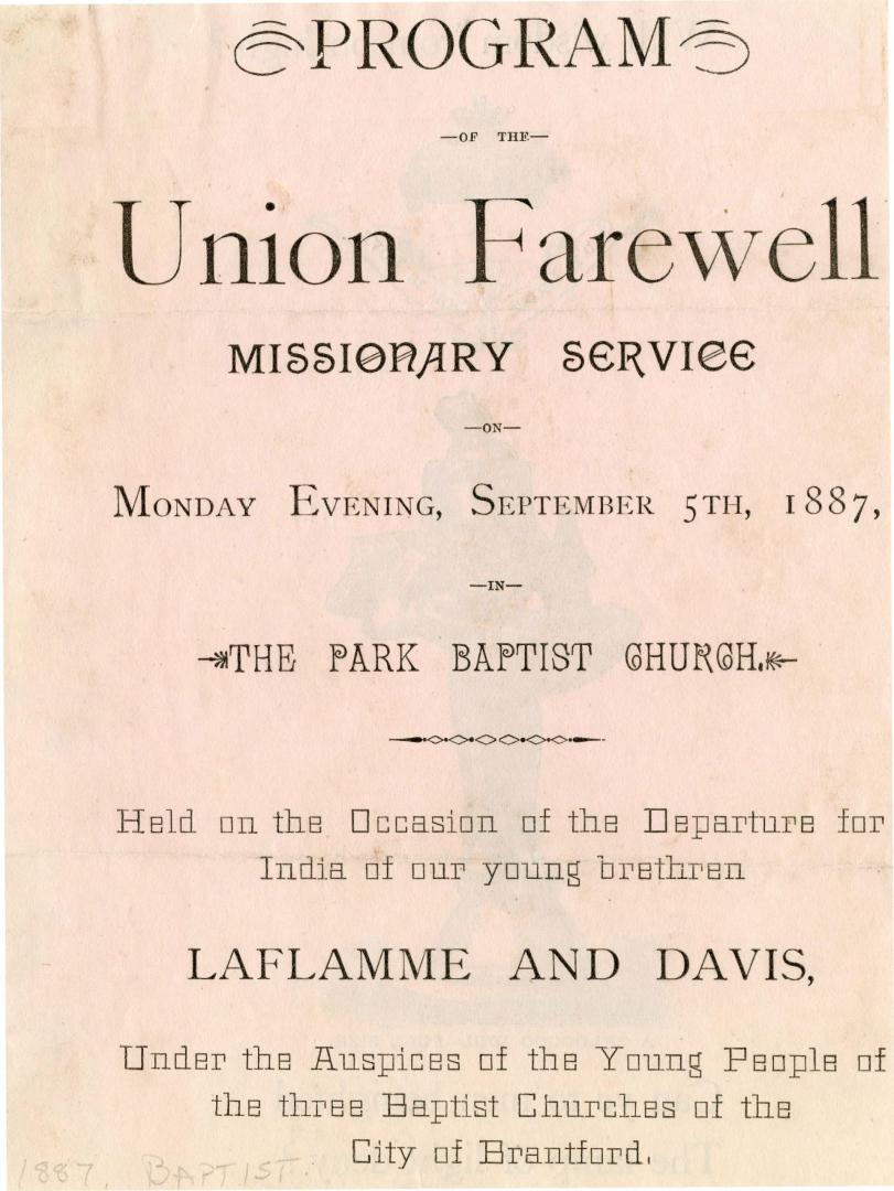 Program of the Union Farewell Missionary Service
