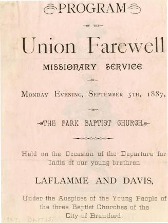 Program of the Union Farewell Missionary Service