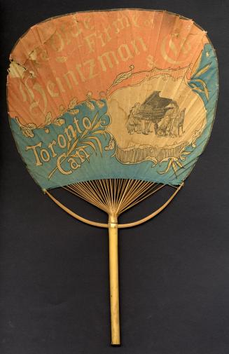 Paper and wood fan with Heintzman and Co. Toronto Ontario printed on it. Also, an image of two  ...