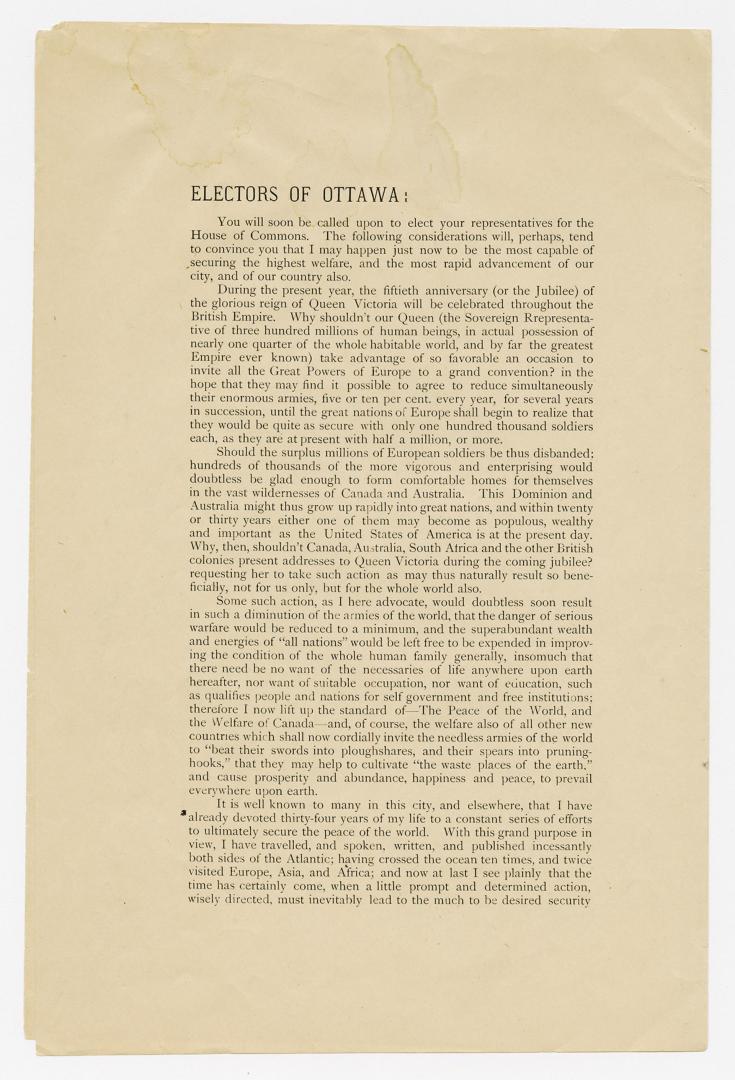 Electors of Ottawa : you will soon be called upon to elect your representatives for the House of Commons