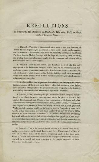 Resolutions to be moved by Mr. Boulton, on Monday the 19th July, 1847, in committee of the whole House