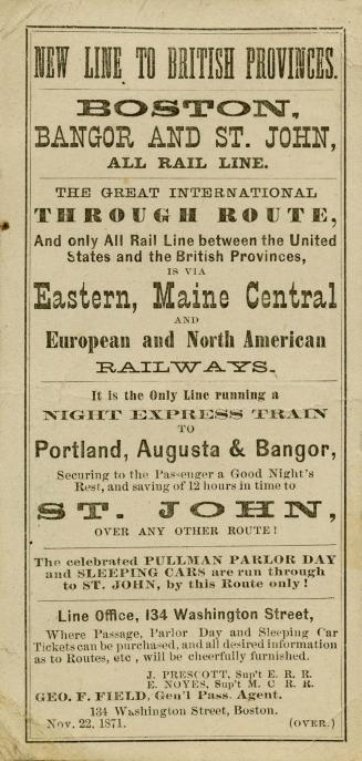 New line to British provinces Boston, Bangor, and St