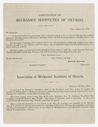 [Letter] Association of Mechanics' Institutes of Ontario