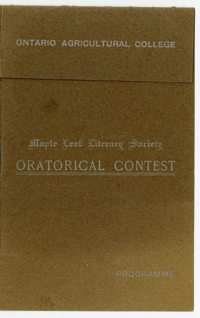 Ontario Agricultural College, Maple Leaf Literary Society oratorical contest