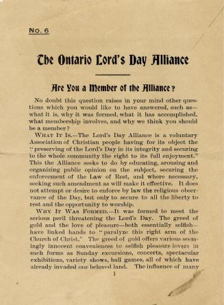 The Ontario Lord's Day Alliance - Are You a Member of the Alliance