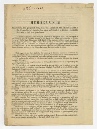 Memorandum relative to the proposed bill, that the leases of the Indian lands in the township of Dundee be, upon payment of a limited commutation, converted into purchases