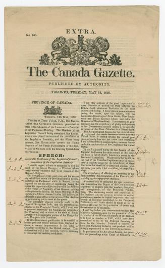 Extra, the Canada Gazette ... Toronto, Tuesday, May 15, 1850