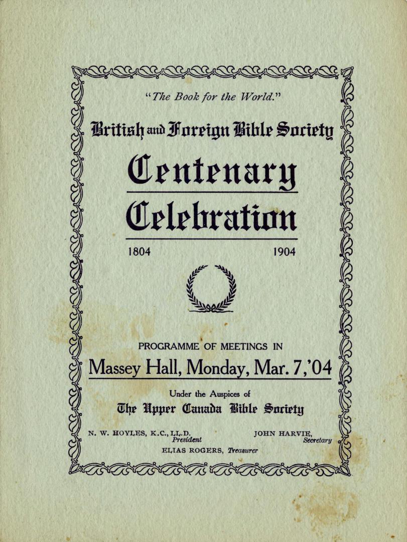 British and Foreign Bible Society centenary celebration, 1804-1904