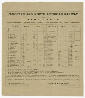 European and North American Railway time table, to take effect on Monday 2nd November 1863
