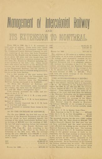 Management of Intercolonial Railway and its extension to Montreal