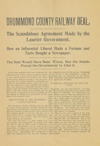 Drummond county railway deal : the scandalous agreement made by the Laurier Government