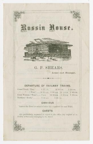 [Menu] Rossin House : G.P. Shears, lessee and manager