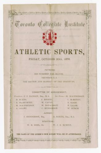 Toronto Collegiate Institute athletic sports, Friday, October 20th, 1876