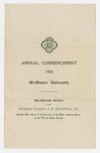 Annual commencement 1900 : McMaster University