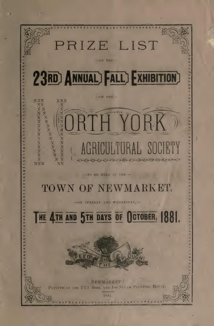 Prize list of the annual fall exhibition of the North York Agricultural Society