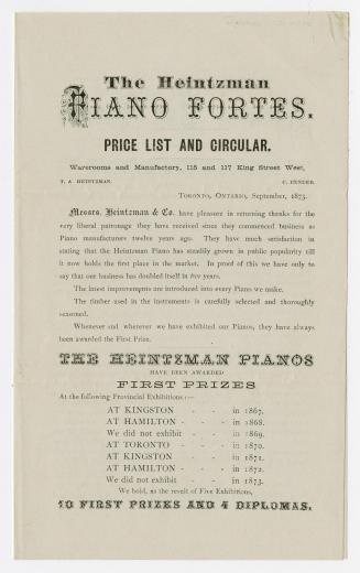 The Heintzman piano fortes : price list and circular