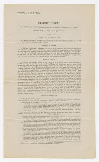 Reminiscences of a service of twenty-three years inn connection with civic affairs of Samuel B. Harman, retired city treasurer