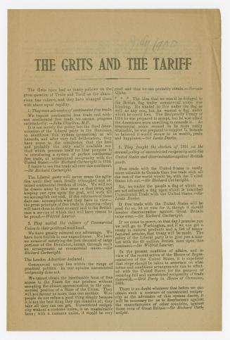 The Grits and the tariff : the Grits have had as many policies on the great question of trade and tariff as the chameleon has colours, and they have changed them with about equal rapidity
