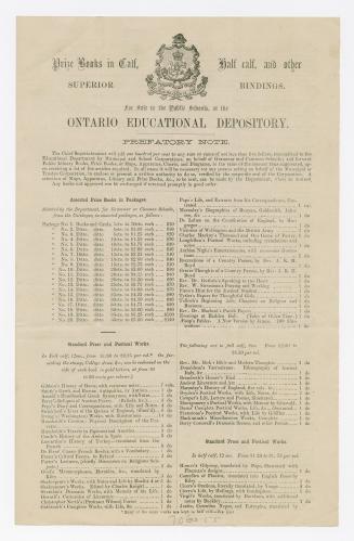 Prize books in calf, half calf, and other superior bindings : for sale to the public schools, at the Ontario Educational Depository
