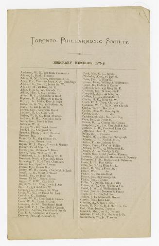 Toronto Philharmonic Society : honorary members, 1875-6