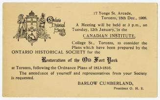A meeting will be held at 3 p.m on Tuesday, 12th January, in the Canadian Institute... to consider the plans which have been prepared by the Ontario H(...)