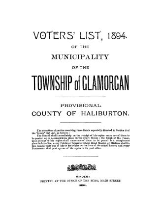 Voters' list, ... of the Municipality of the Township of Glamorgan, provisional County of Haliburton.