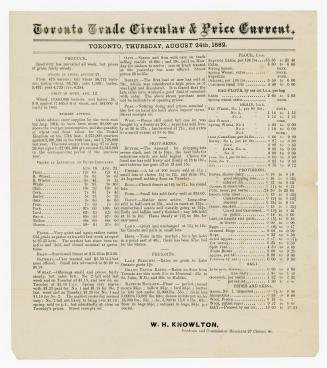 Toronto trade circular & price current, Toronto, Thursday, August 24th, 1882