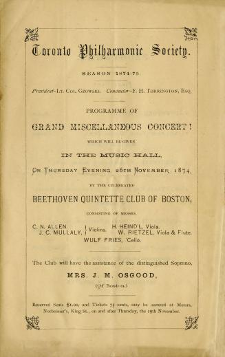 Toronto Philharmonic Society Programme