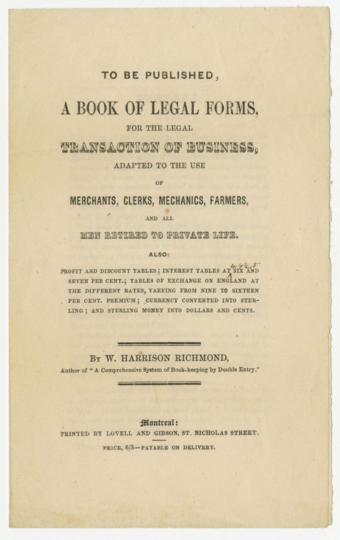 To be published, a book of legal forms, for the legal transaction of business, adapted to the use of merchants, clerks, mechanics, farmers, and all men retired to private life
