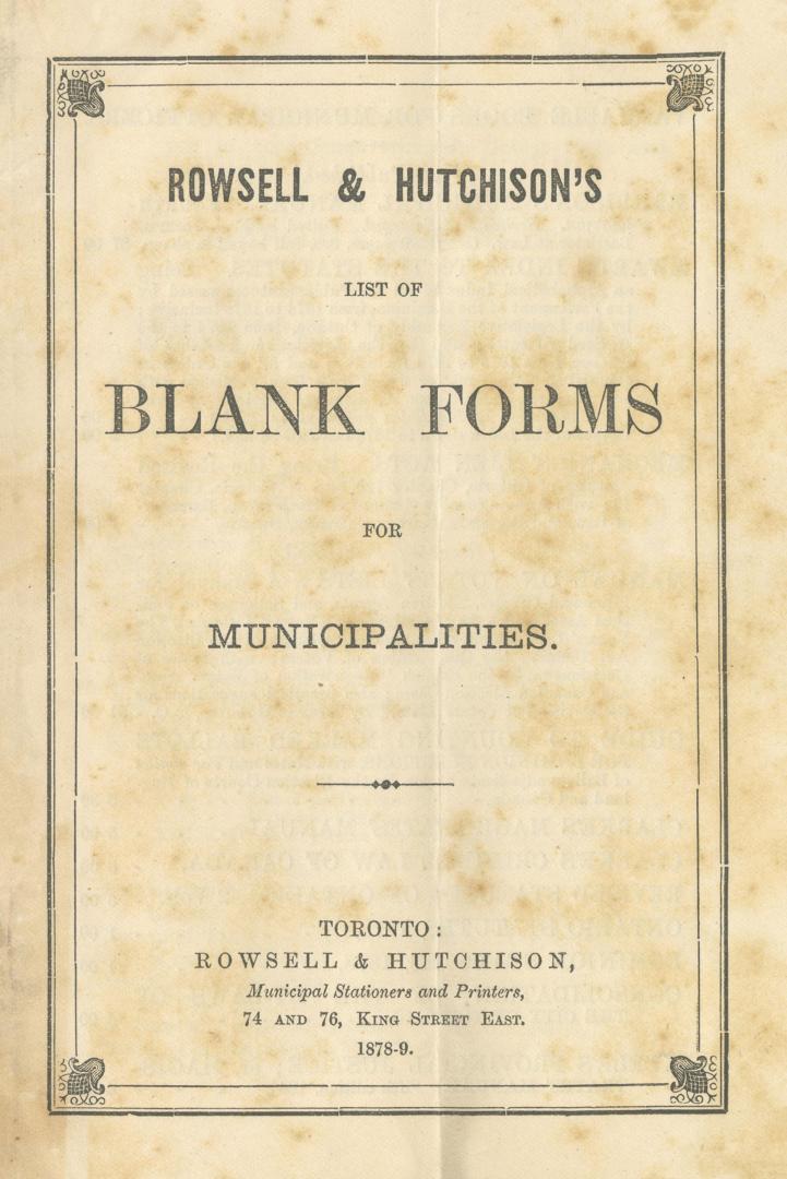 Rowsell & Hutchison's list of blank forms for municipalities